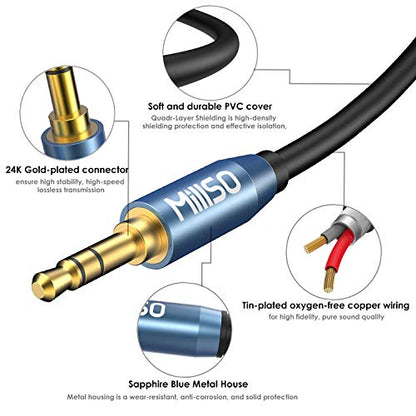 Audio Splitter 8 Feet 3.5mm Male to 2 Male Audio Splitter Cable TRS | Sapphire Blue, Gold-Plated, 1/8 Male to 2-Male Aux Headphone Splitter Cable for Smartphone, Computer, MP3, Earphone, Speakers - style: TRS Male Plug to 2 Male
