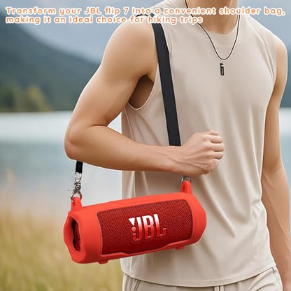Silicone Cover Compatible with JBL Flip 7 Waterproof Portable Speaker with Shoulder Strap (Red) - color: Red