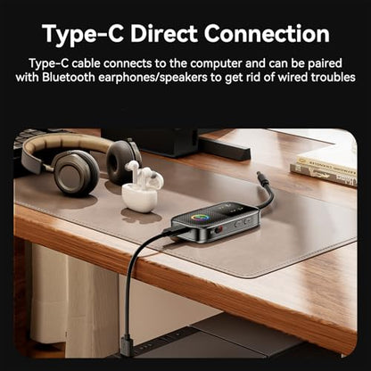 Bluetooth 5.2 Transmitter Receiver aptX Adaptive/Low Latency/HD Bluetooth Adapter Support 2 AirPods Phones, Wireless Audio Receiver 3.5mm Aux Headphone Jack Adapter for Airplane Travel/TV/Home Stereo - style: A5-PRO