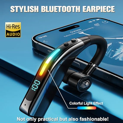 Single Ear Wireless Bluetooth Phone Earpiece Hands free Bluetooth Headset with Microphone Waterproof Earphones One Ear Noise Cancelling Ear Piece Handsfree Wireless Headset with Mic for Work Driving