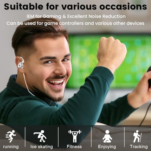 Wired Gaming Earbuds 2 Pack, Ak3file in Ear Monitors, Deep Bass Sound Wired Earbuds, HiFi in Ear Headphones with 1DD 10mm Dynamic Driver, IEM for Music Gaming Video Calling (Black+White) - color: Black+White