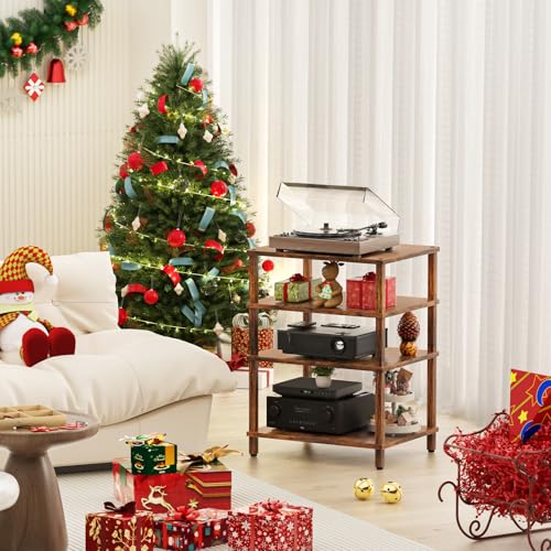 4-Tier AV Media Player Stand, Brown Stereo Cabinet, Modern Stereo Cabinet, Wooden TV Stand,Game Console Shelf, Multifunctional Entertainment Center, Suitable for Home, Conference Room - color: Brown, size: 4 Tier