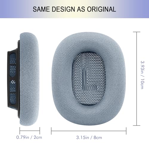 Upgraded Ear Cushions for Apple AirPods Max, Mesh Ear Pads Replacement | Air Pods 1 & 2 Over-Ear Headphones Ear Cups with Original Silicone Design (Light Blue) - color: Light Blue