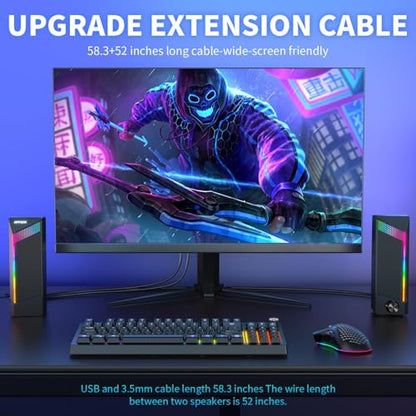 Computer Speakers, 2 in 1 PC Speaker , Gaming Speakers for PC Computer Laptop Desktop Monitor, RGB Speakers with Touch Sensitive Lighting, USB Powered 3.5mm Aux（Package Only Two Speaker, No Soundbar）
