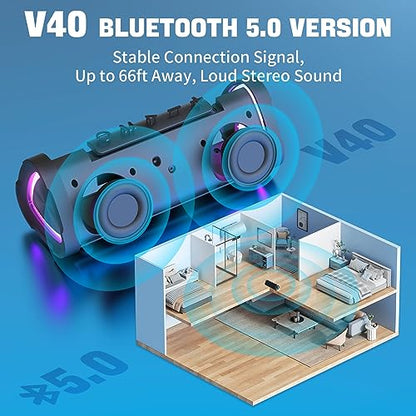 Vanzon Bluetooth Speakers V40 Portable Wireless Speaker V5.0 with 24W Loud Stereo Sound, TWS, 24H Playtime & IPX7 Waterproof, Suitable for Travel, Home&Outdoors - color: Gray