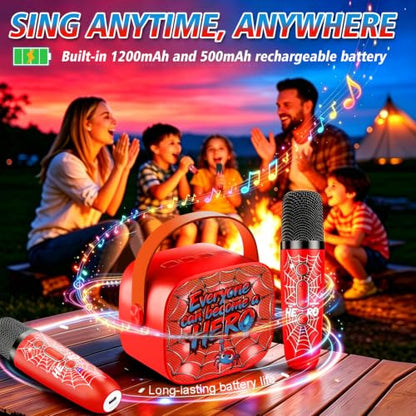 Spider Mini Karaoke Machine for Kids,Birthday Gifts with Lights Fun Voice | Portable Bluetooth Speaker with 2 Wireless Mics for Ages 3,4,5,6,7,8,9,10,11+ Years Old Girls Boys Singing Toys Play & Party