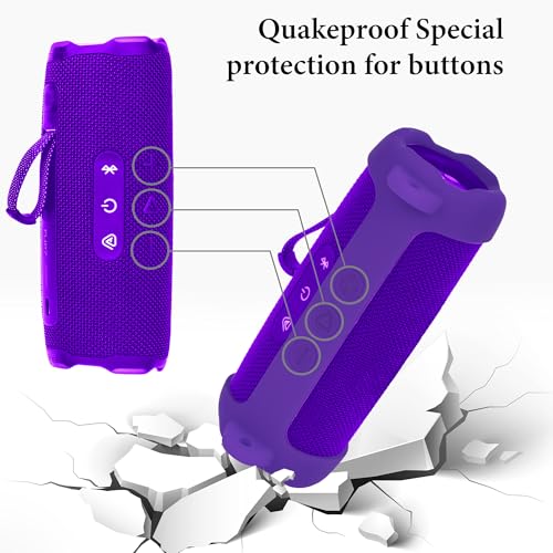 Geekria Silicone Cover for JBL Flip 7 with Adjustable Shoulder Strap - color: Purple