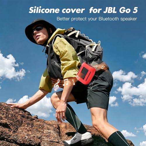 Silicone Cover Case for JBL Go 5 Bluetooth Speaker, Portable Speaker Travel Case Protective Cover Sleeve with Carabiner for JBL Go 5, Dustproof, Shockproof and Scratch-resistant (Red) - color: Red