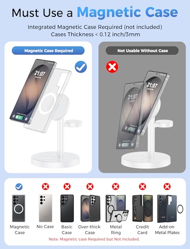 Aeinidi Magnetic Wireless Charger for Samsung, 3 in 1 Super Fast Charging Station Compatible with MagSafe, Phone Charger Stand for Galaxy S26 Ultra S25 Z Fold/Flip 8, Watch Ultra 8 7 6, Buds 4/3 Pro - color: White