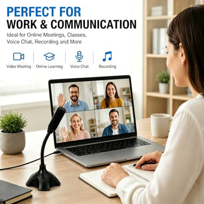 USB Microphone with Gooseneck Stand, Noise Canceling Condenser Mic, Plug & Play for PC Laptop, High Sensitivity (>2m) for Gaming, Podcast, Online Chat, Conference, Recording