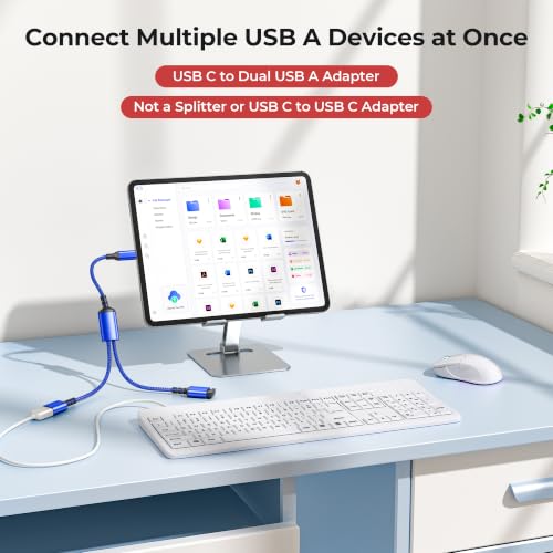 Basesailor USB C Male to Dual USB Female Cable Adapter 1FT,OTG Adapter - color: Blue, size: 1FT(0.3M), style: 1 in 2 out