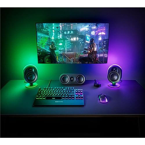 SteelSeries Arena 9 Illuminated 5.1 Desktop Gaming Speakers – 5.1 USB Surround Sound – Wireless Rear Speakers – 2-Way Speaker Design – Subwoofer – RGB Light, Bluetooth – PC, PlayStation, Mobile, Mac - style: Arena 9