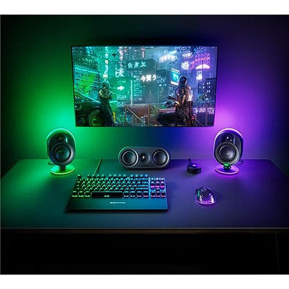 SteelSeries Arena 9 Illuminated 5.1 Desktop Gaming Speakers – 5.1 USB Surround Sound – Wireless Rear Speakers – 2-Way Speaker Design – Subwoofer – RGB Light, Bluetooth – PC, PlayStation, Mobile, Mac - style: Arena 9