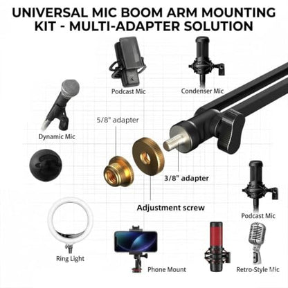 Desktop Microphone Stand,Gaming Microphone Boom Arm Stand,Weighted Base | Aluminum Mic Arm with 3/8" to 5/8" adapter, compatible with most mics for podcast and streaming