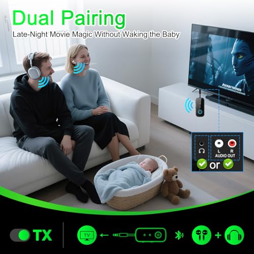 2-in-1 Bluetooth 5.4 Transmitter Receiver,Airplane Audio Adapter,Wireless Transmitter for TV/PC/Gym/Switch. Supports up to 2 AirPods/Headphones,Bluetooth Receiver for Car/Home Stereo (Ebony) - color: Ebony