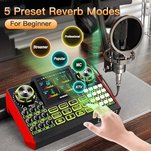 G9 Podcast Equipment Bundle,Audio Mixer Sound Board Live Sound Card,Podcast Microphone Bundle with 3.5mm Condenser Mic for PC & Phone,Podcasting,Live Streaming,Singing,Gaming,Voice Changer,Dj Set