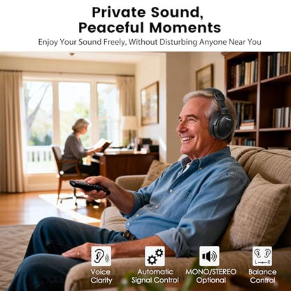 SIMOLIO TV Headphones Wireless for Seniors, 2-in-1 RF & Bluetooth Headsets