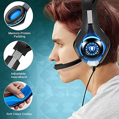 BlueFire Stereo Gaming Headset with Microphone for PS5 PS4 Xbox One Switch PC Mac – Wired Over-Ear Headphones with Surround Sound, Soft Memory Foam, Noise Canceling Mic, Light, 3.5mm Jack (Blue) - color: Blue
