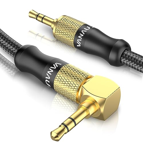 Aux Cable for Car， VANAUX 90 Degree Right Angle Auxiliary Cable Stereo Aux Jack to Jack Cord Compatible for Mp3 Player, Car Stereos, Smartphone, Speakers, Headphone and More(5ft/1.5m) - size: 5 ft
