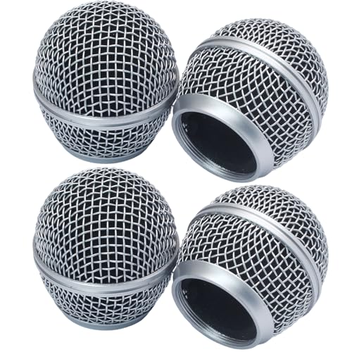 Silver Microphone Ball Head, 4PCS | Replacement Steel Mesh Grille Heads, Inner Foam Included, Compatible with SM58 SM58S SM58LC, Compatible with BETA58 BETA58A - color: silver
