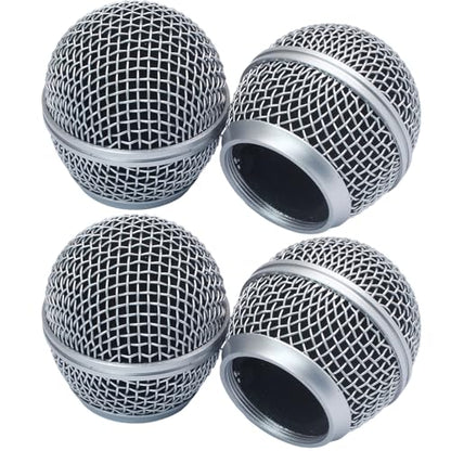 Silver Microphone Ball Head, 4PCS | Replacement Steel Mesh Grille Heads, Inner Foam Included, Compatible with SM58 SM58S SM58LC, Compatible with BETA58 BETA58A - color: silver