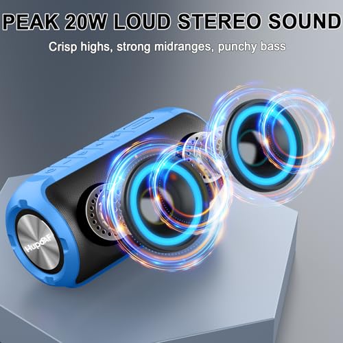 Hupoaf Bluetooth Speaker, 2026 New Portable Wireless Speaker with 6D Loud Sound, IPX7 Waterproof Stocking Stuffers, HD Call, RGB Lights, 12H Playtime for Home/Party/Outdoor/Beach, White Elephant Gift - color: Light Blue
