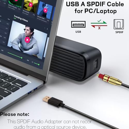 USB A to Optical Audio Adapter,Unidirectional USB to TOSLINK Optical Digital Converter Compatible with Windows/Laptop ONLY,NOT for TV Or Other Devices-6.6FT