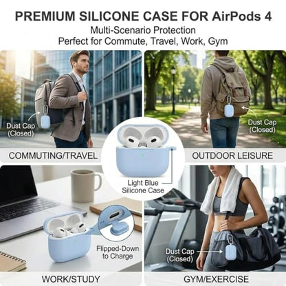 for Airpods 4th Case Cover, Come with Cleaner Kit,Soft Skin Silicone Case Cover with Keychain, Full Protective Case for Men and Women, Compatible with AirPods 4th Generation Case,Sky Blue - color: A2-Sky Blue