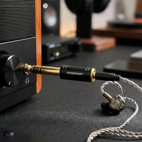 MOBOREST 1/4" Male to 3.5mm (1/8 in) F Headphones Audio Adapter, Black -2P | 6.35mm Male to 3.5mm Female adapter Pure Copper connectors for lossless TRS sound, guitar amp, piano, keyboard, mixer, studio - color: 2BLACK