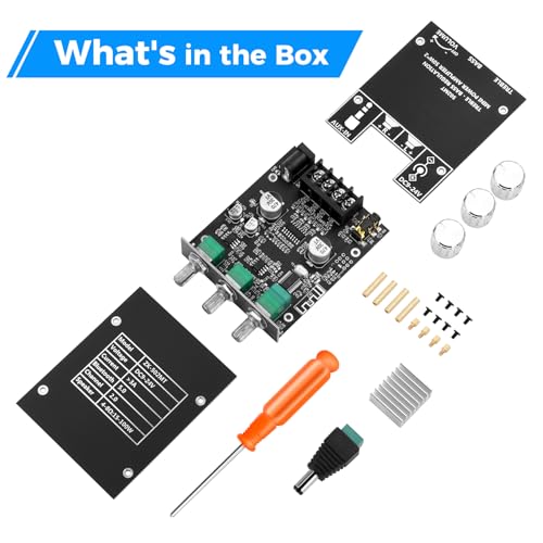 Daakro ZK-502MT Bluetooth Amplifier Board,50W+50W 2.0 Channel Amp Board with Treble and Bass Control,DC 9-24V, Bluetooth and AUX Inputs, Audio Amp Board for Home DIY Wireless Speakers, Password Free - color: ZK-502MT