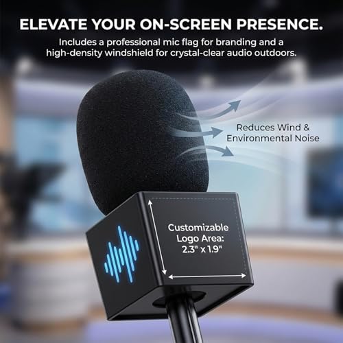 Mic Holder Stand for DJI Mic Mini2/Mini/3/2 RODE Wireless Microphone Desk Desktop Tripod & Handheld Interview Adapter, 2in1 Tabletop Telescopic Handle with Mic Flag for Vlog Podcast