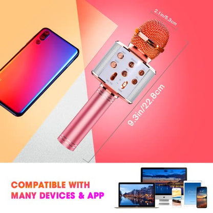 BlueFire 4 in 1 Karaoke Wireless Microphone with LED Lights, Portable Microphone for Kids, Great Gifts Toys for Kids, Girls, Boys and Adults (Pink) - color: Pink