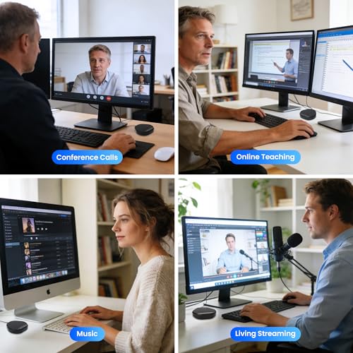 Conference Speakerphone with 360° Voice Pickup, AI Noise Reduction & Echo Cancellation, USB Plug and Play Desktop Microphone Speaker for Zoom, Teams, Home Office & Online Meetings