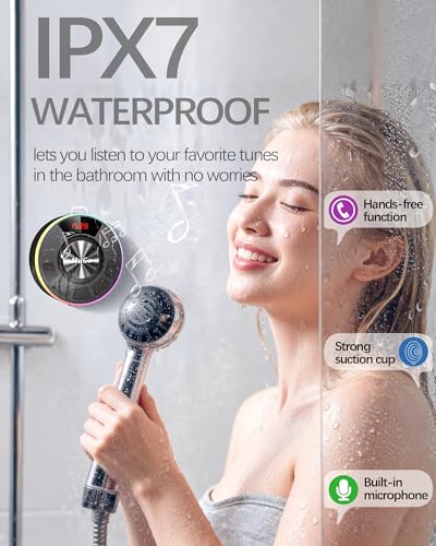 MuGo Shower Bluetooth Speaker Waterproof IPX7, 360° HD Stereo Sound Bathroom Speaker Bluetooth 5.3 with RGB Lights, Suction Cup and Microphone, Mini Shower Radio for Home/Party/Outdoor - color: Orange