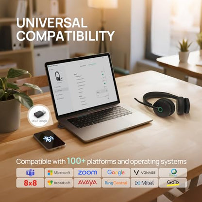 Yealink WH68 Hybrid Wireless Headset with Noise Cancelling Mic for Office | ANC Headphones,DECT and Bluetooth Dual-Connect,Teams Certified,6 Mics,492ft Range,32H Call Time,PC/Laptop/Desktop/Work/Zoom
