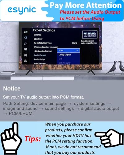 eSynic Professional 192KHZ Optical to RCA Audio Adapter-7 FT Cable Long | DAC Chip-Easy to Setup-Aluminum Shell-For HDTV/Blu-ray/DVD/Gaming Consoles to L/R Stereo Audio-Must Be Set PCM Audio Format - style: Optical to RCA
