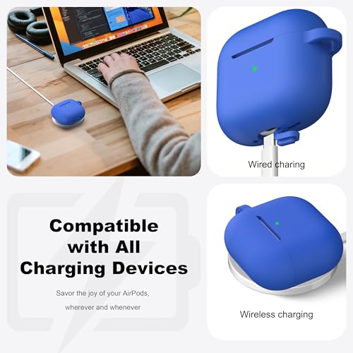 for AirPods 4 Case with Cleaner Kit,Full Protective Soft Skin Silicone Cover with Keychain for AirPods 4 Gen Case for Men Women,Compatible with Apple AirPods 4th Genaration Case 2024,Blue - color: C Blue