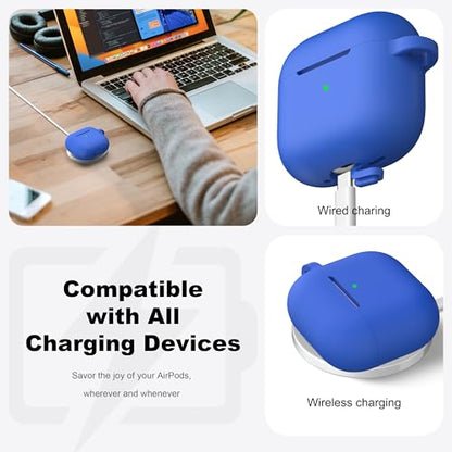 for AirPods 4 Case with Cleaner Kit,Full Protective Soft Skin Silicone Cover with Keychain for AirPods 4 Gen Case for Men Women,Compatible with Apple AirPods 4th Genaration Case 2024,Blue - color: C Blue