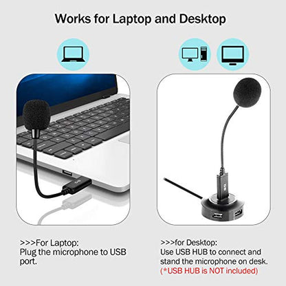 Mini USB Microphone for Laptop and Desktop Computer, with Gooseneck & Universal USB Sound Card, Compatible with PC and Mac, Plug & Play, Ideal Condenser Mic for Remote Work, Online Class | Universal USB Sound Card, Plug & Play, Flexible Gooseneck, Ideal C