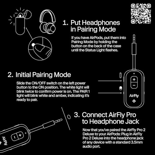 Twelve South AirFly Pro 2 Deluxe, Wireless Bluetooth Adapter, White | Pair 2 AirPods or Wireless Headphones – 3.5mm AUX Bluetooth Transmitter/Receiver for Cars, Boats, Treadmills, TVs , Airplane - color: White, style: AirFly Pro 2 Deluxe