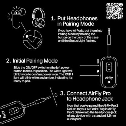 Twelve South AirFly Pro 2 Deluxe, Wireless Bluetooth Adapter, White | Pair 2 AirPods or Wireless Headphones – 3.5mm AUX Bluetooth Transmitter/Receiver for Cars, Boats, Treadmills, TVs , Airplane - color: White, style: AirFly Pro 2 Deluxe