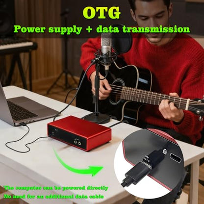 USB Audio Interface for Computer Recording Music(Red), 2 Channel Guitar Audio Interface, 32Bit/192kHz Podcasting Streaming with 48V Phantom Power