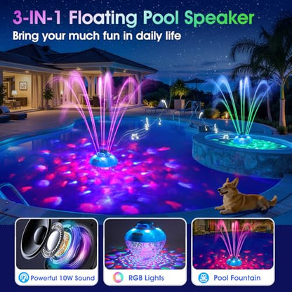 Bluetooth Pool Speaker w/Colorful Pool Fountain Light, 3 in 1 Floating Pool Speaker Loud Sound, IP68 Waterproof Floating Hot Tub Speakers, Bluetooth 5.4, 24H Playtime Pool Wireless Speakers - color: Deep Blue