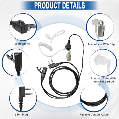 5 Pack AVPH3 Surveillance Earpiece with PTT/VOX Mic for Midland GTX1000
