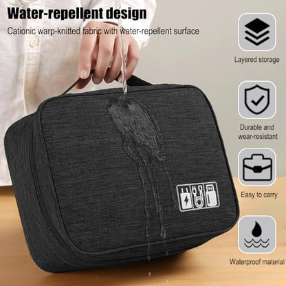 Travel Cable Organizer Pouch Electronic Accessories Carry Case Portable Waterproof Double Layers Storage Bag for Cord, Charger, Phone, Earphone,Black