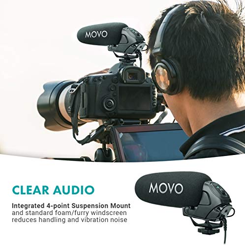 Movo VXR3030 Camera Shotgun Microphone - Supercardioid Microphone with Headphone Monitoring for DSLR's, Mirrorless, Recorders, and Camcorders