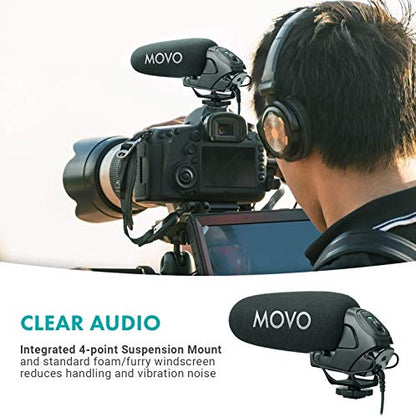 Movo VXR3030 Camera Shotgun Microphone - Supercardioid Microphone with Headphone Monitoring for DSLR's, Mirrorless, Recorders, and Camcorders