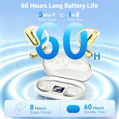 CoolJumper Open Ear Bluetooth 5.4 Headphones with Ear Hooks, 16.2mm Large Driver, 60H Total Playtime LED Digital Charging Case, IPX7 Waterproof, ENC Clear Call Sports Earbuds for Running Gym Commute