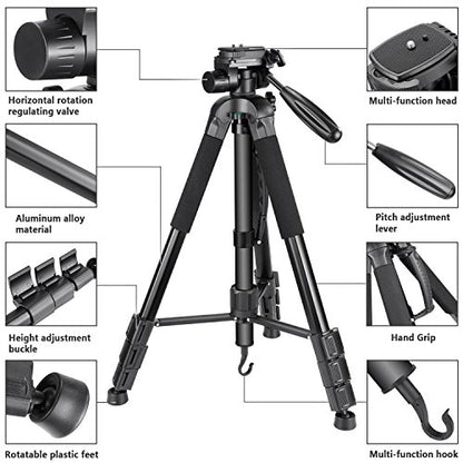 NEEWER Portable Aluminum Alloy Camera 2 in 1 Tripod Monopod Max. 70"/177cm with 3 Way Swivel Pan Head and Carrying Bag for DSLR, DV Video Camcorder (SAB264, Black) - style: SAB264/Black