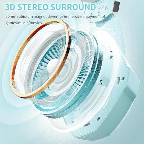 Ozeino Gaming Headset for PC, Ps4, Ps5, Xbox Headset with 7.1 Surround Sound, Gaming Headphones with Noise Cancelling Mic RGB Light Over Ear Headphones for Xbox Series X/S, Switch-Light Blue - color: Light Blue